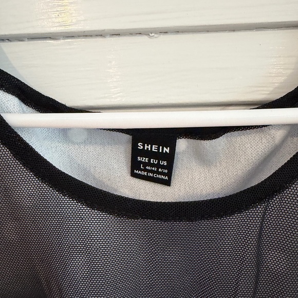 Black Polka Dot Dress – Mesh Yoke Ruffle Sleeve – Size L - Picture 2 of 3